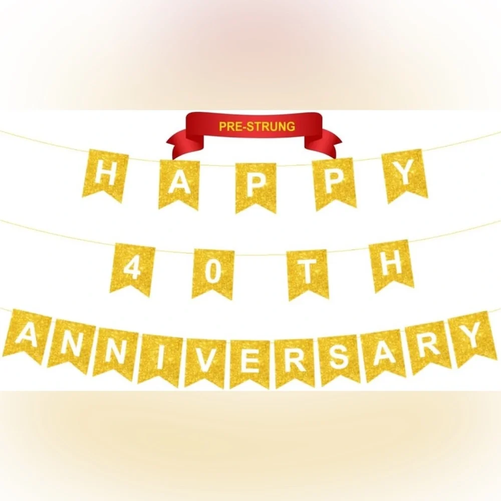 Happy 40th Anniversary Banner Gold Glitter Decorations Party Decor 10 ft